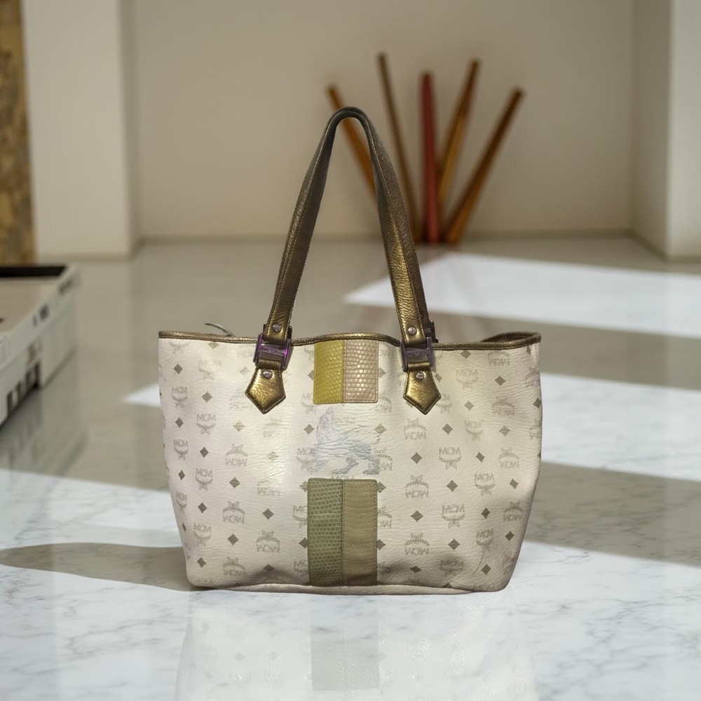 MCM Princess Lion White Monogram Coated Canvas with Dustbag